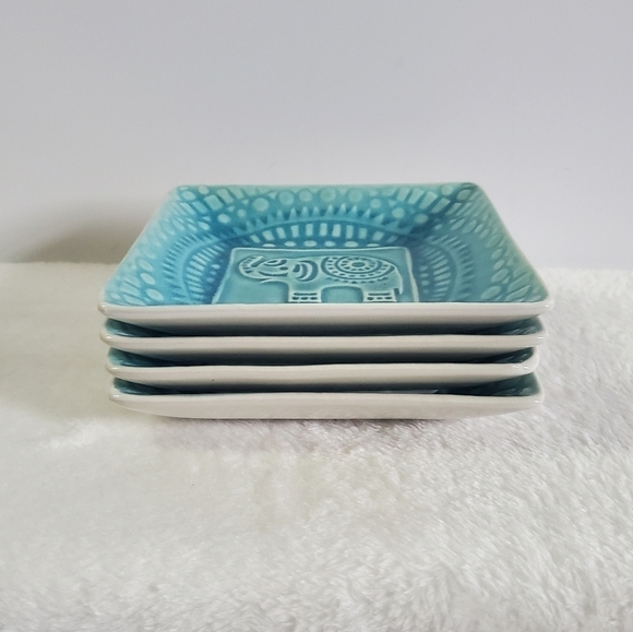 ROSCHER Blue African Elephant Jungle 6" Square Stoneware Plates Set of 4 - Picture 8 of 9